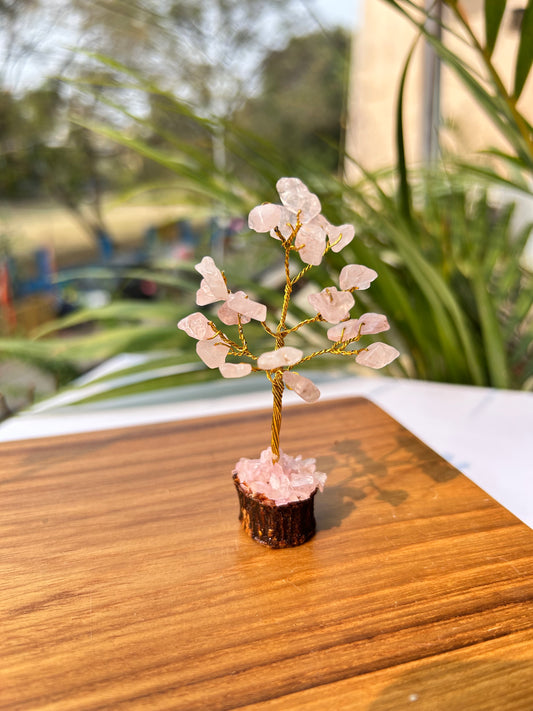 Blushing Harmony: Natural Rose Quartz Gemstone Tree (3.5-Inch)
