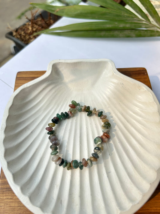 Nature's Grounding: Natural Moss Agate Oval Beads Bracelet