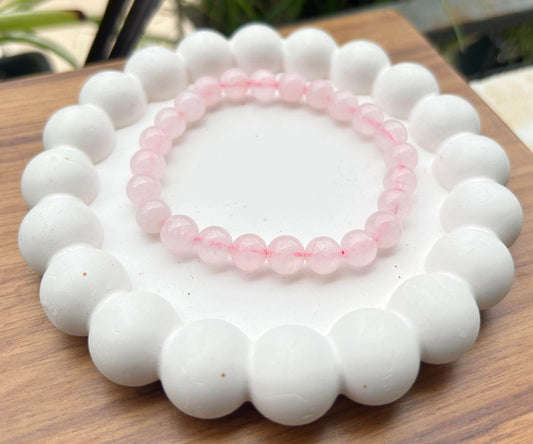 Rose Quartz Love Bracelet - 8mm Round Beads - MANTRA KARMA