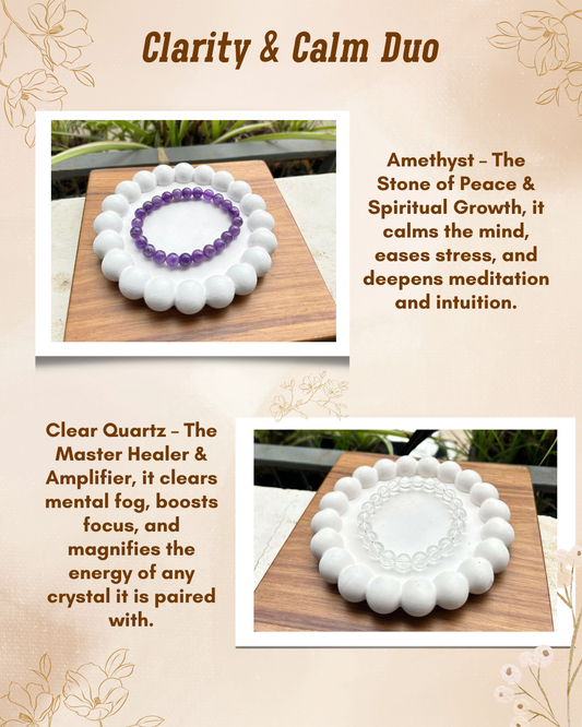 Clarity & Calm Duo – Amethyst & Clear Quartz Bracelet Set