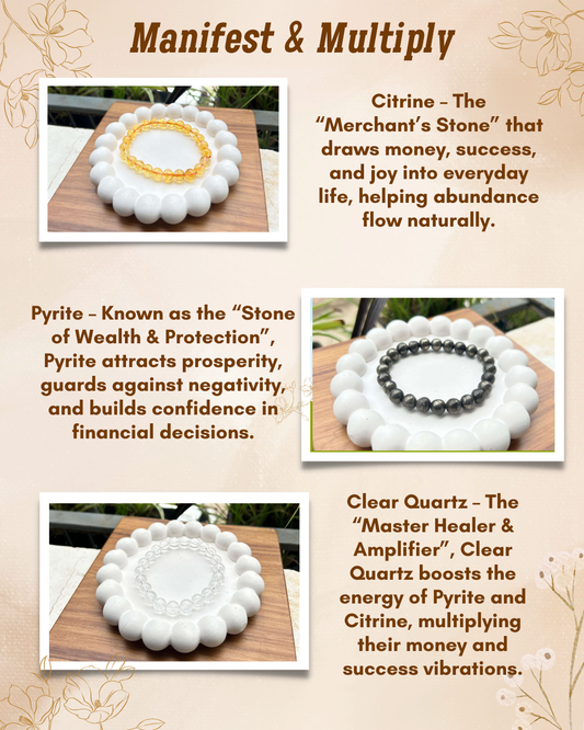 Manifest & Multiply – Citrine, Pyrite & Clear Quartz Bracelet Set