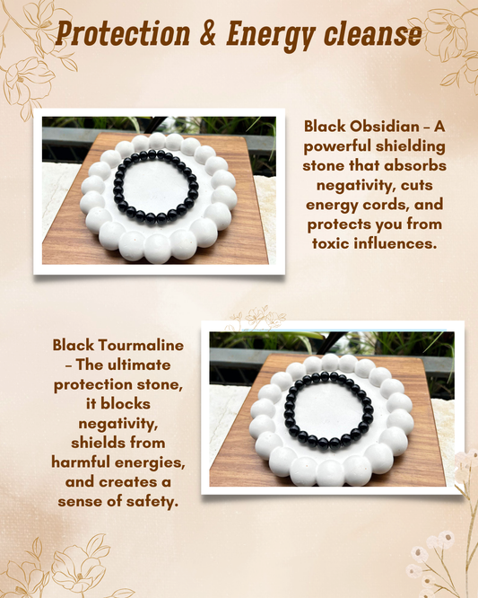 Protection & Energy Cleanse – Black Obsidian & Black Tourmaline Bracelet Set