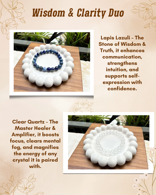 Wisdom & Clarity Duo – Lapis Lazuli & Clear Quartz Bracelet Set