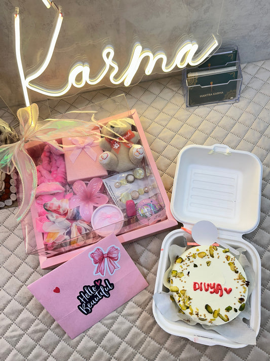Pink box hamper with Cake