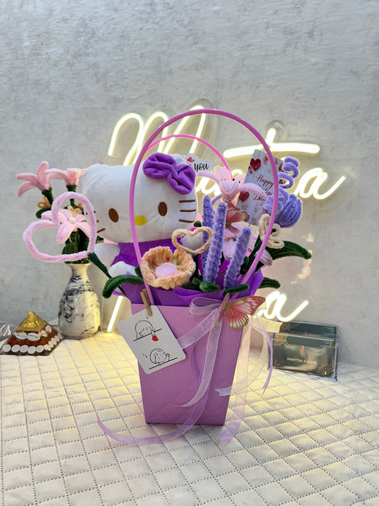 Whimsical Kitty & Everlasting Bloom Basket