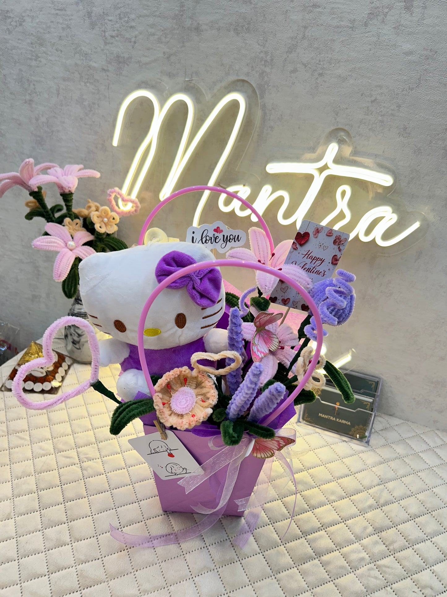 Whimsical Kitty & Everlasting Bloom Basket