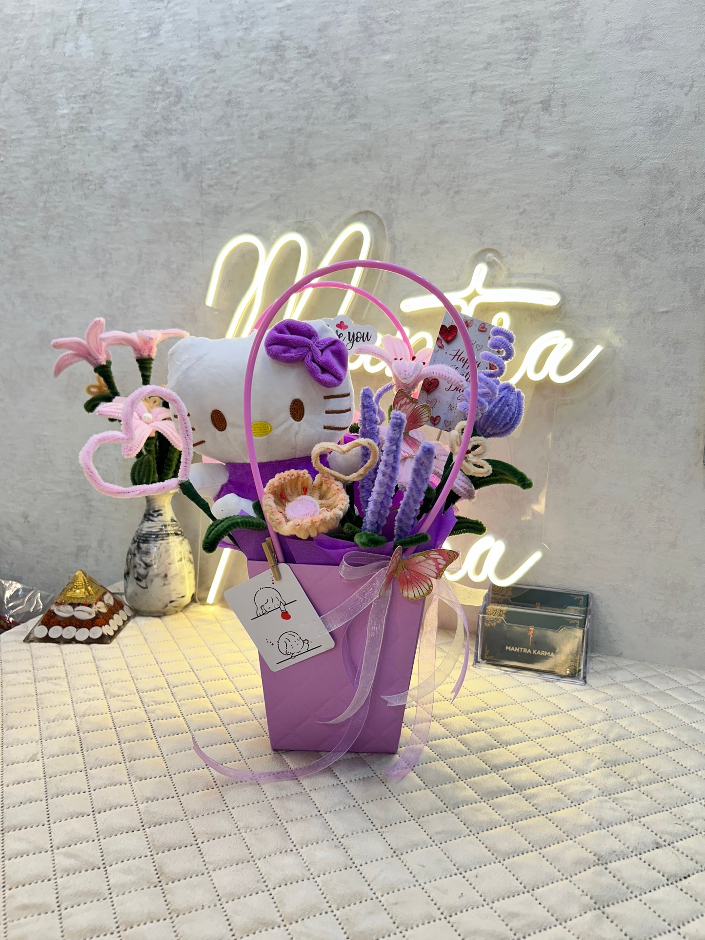 Whimsical Kitty & Everlasting Bloom Basket