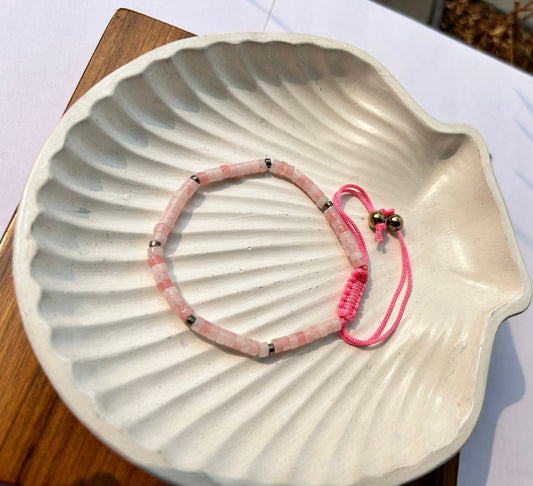 Blushing Serenity: Natural Rose Quartz Heishi Bead Bracelet