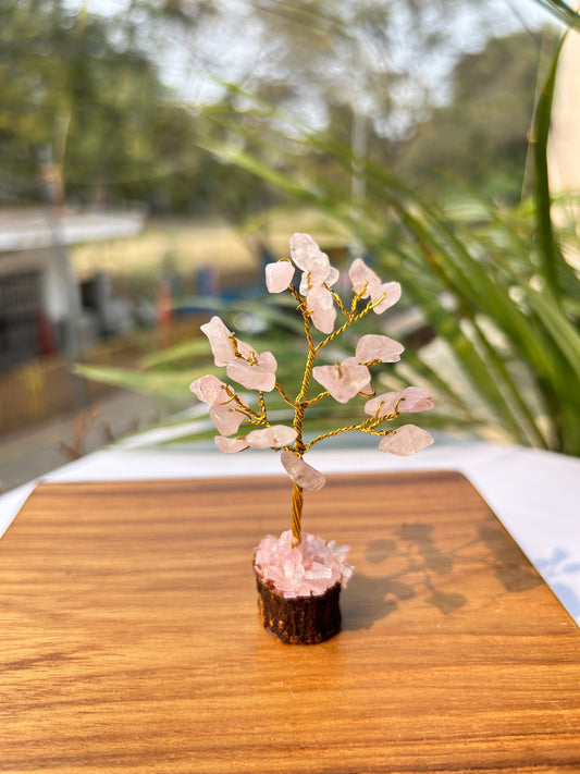 Blushing Harmony: Natural Rose Quartz Gemstone Tree (3.5-Inch)