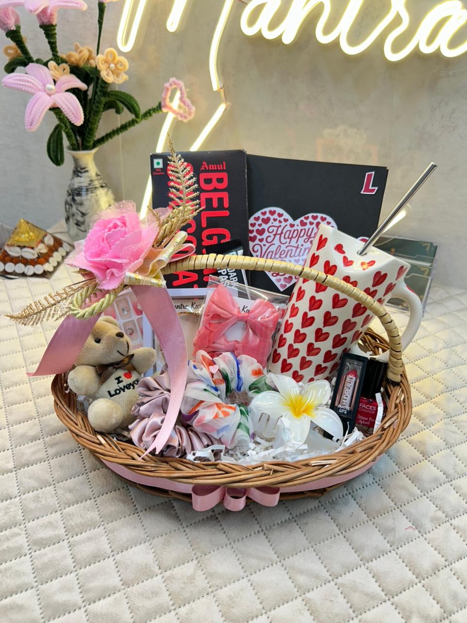 Flower-Themed Pink Basket Hamper