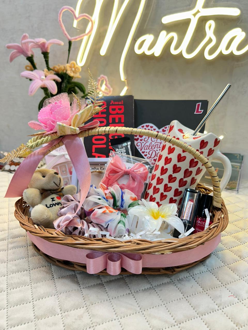 Flower-Themed Pink Basket Hamper