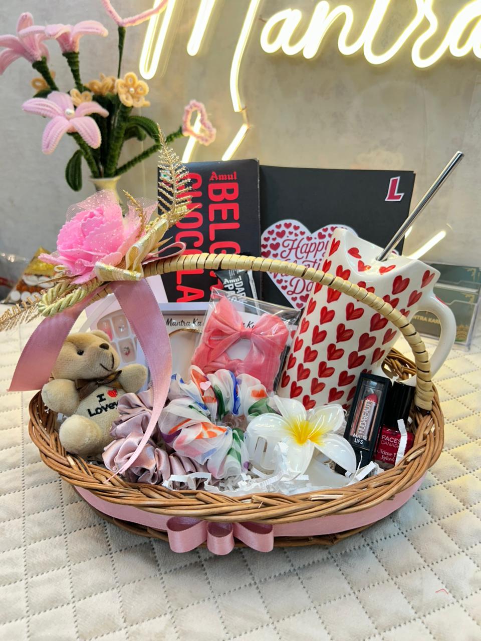 Flower-Themed Pink Basket Hamper
