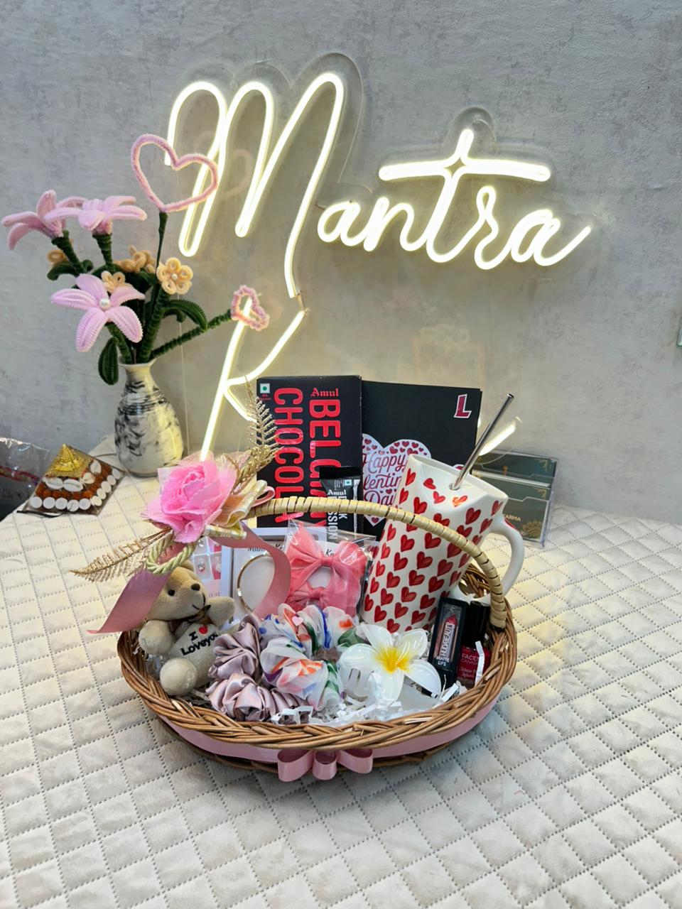 Flower-Themed Pink Basket Hamper